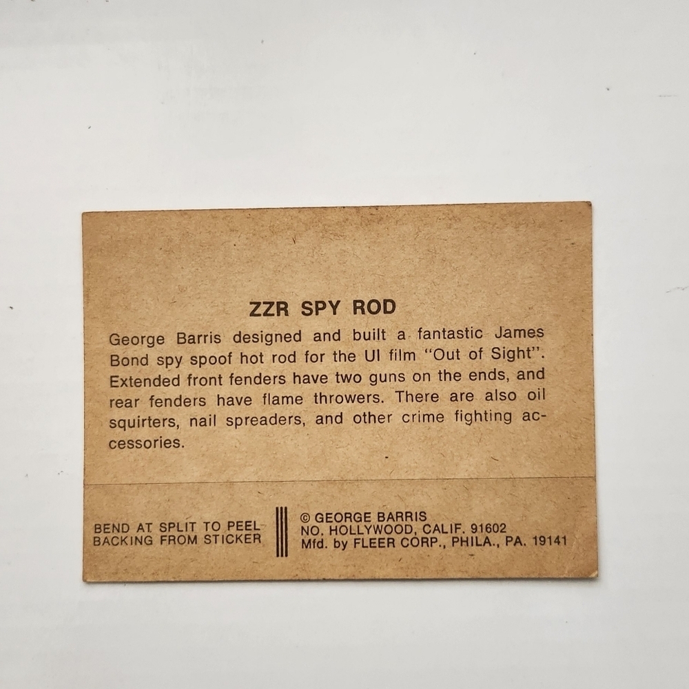 1974/1975 Fleer George Barris Kustom Cars Series 1 ZZR - Spy Rod Sticker Card Vn - Picture 14 of 14